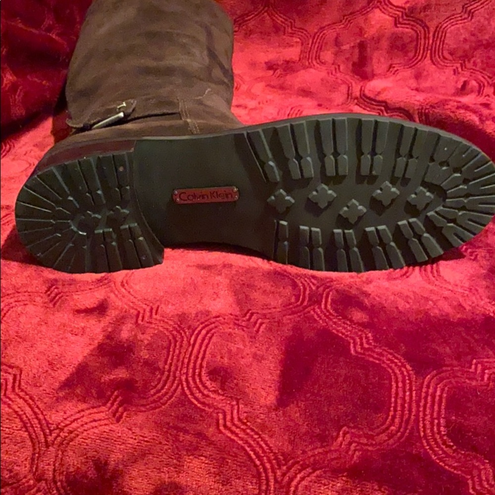 Calvin Klein Dark Brown Suede Flat Boots - Picture 3 of 4